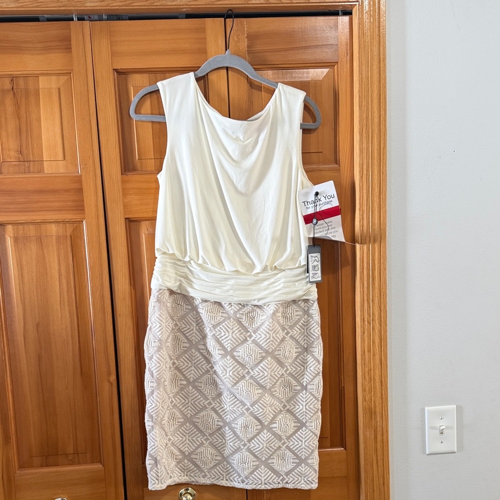 Adrianna Papell Elegant Cream and Tan Dress